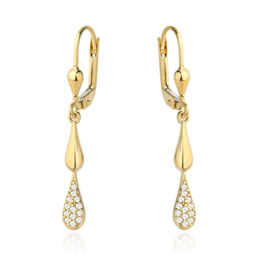 Złote kolczyki 585 dwie złote krople z cyrkoniami