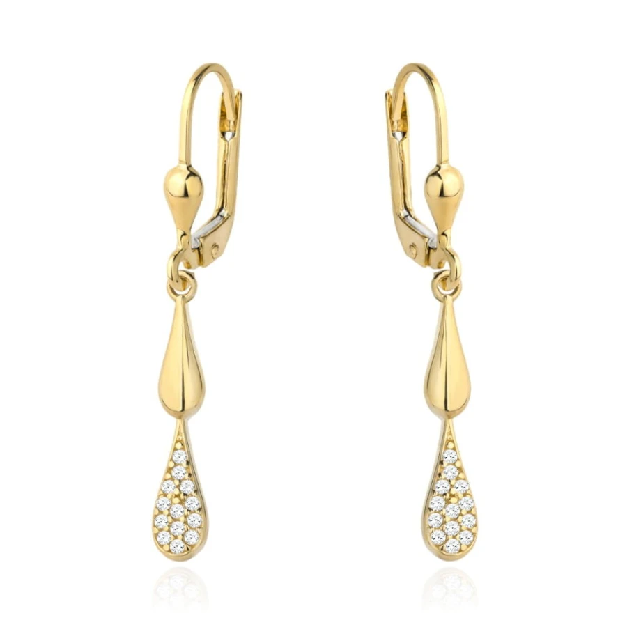 Złote kolczyki 585 dwie złote krople z cyrkoniami