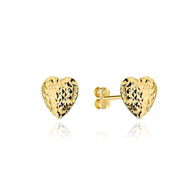 Złote kolczyki 585 diamentowane serca lekkie małe