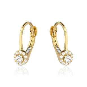 Kolczyki kwiatek z cyrkonii w złotym kole