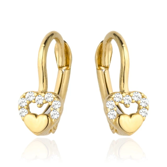 Kolczyki złote wypukłe serduszko w sercu z cyrkonii
