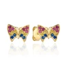 Kolczyki złoty motylek wysadzany kolorowymi cyrkoniami