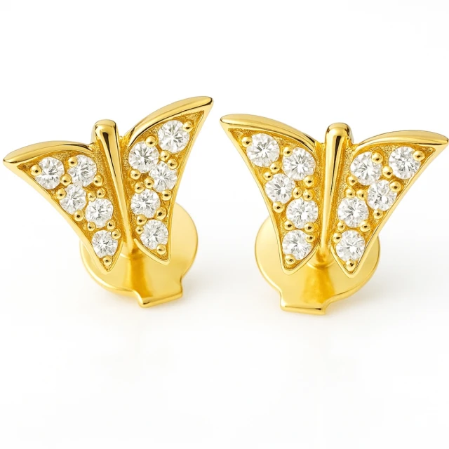 Złote kolczyki z motylkami