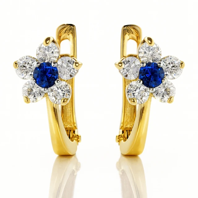 Kolczyki złote z niebieskim kamieniem