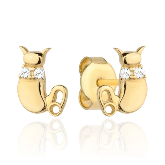 Kolczyki złote kotki i dwie cyrkonie