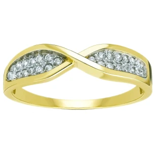 Przeplatany złoty pierścionek z Cyrkoniami