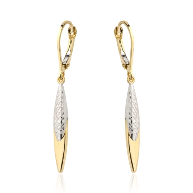 Kolczyki złota łezka zdobiona białym złotem