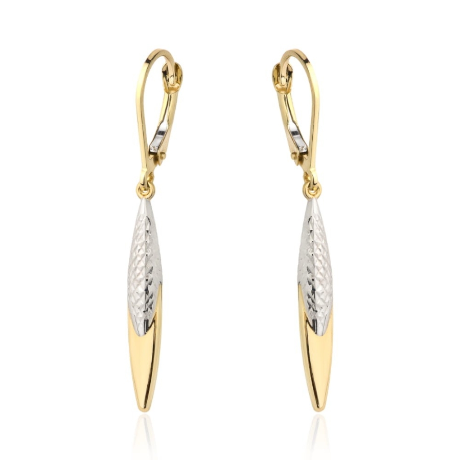 Kolczyki złota łezka zdobiona białym złotem