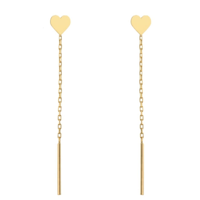 Kolczyki przewlekane złote małe pełne serce