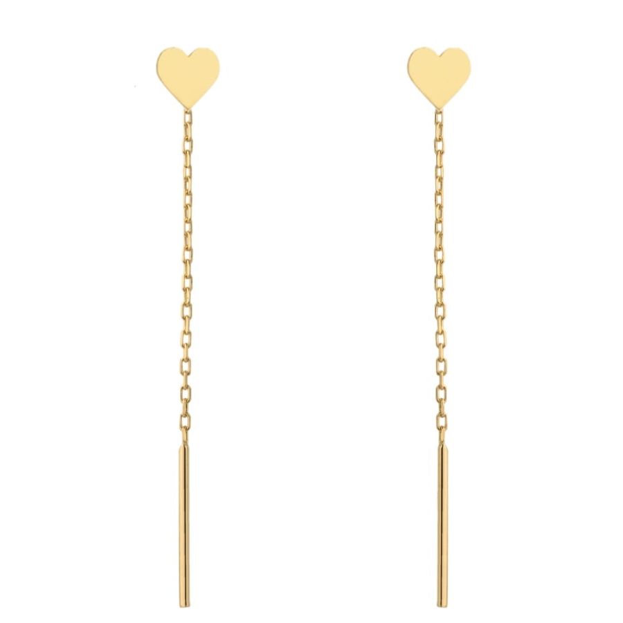 Kolczyki przewlekane złote małe pełne serce