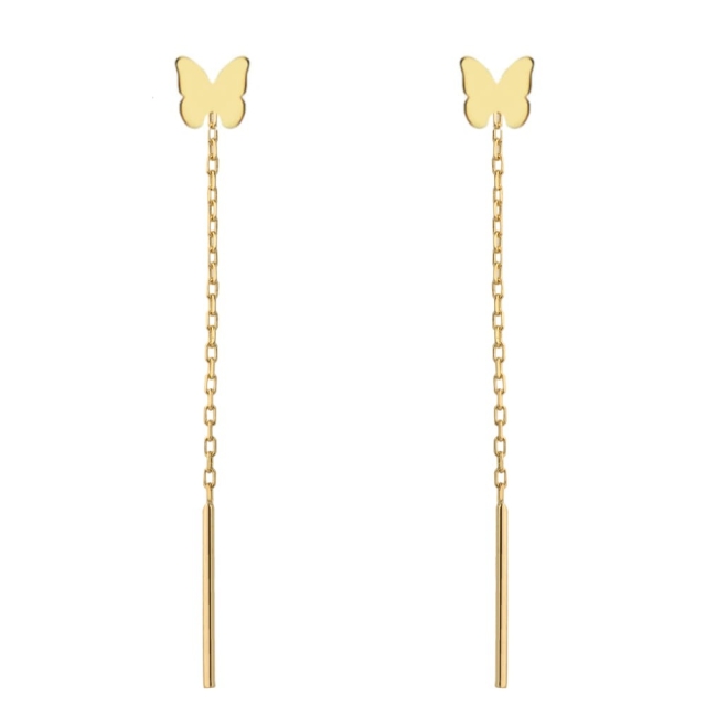 Kolczyki przewlekane złote pełny motylek