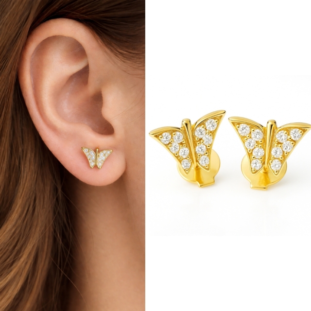 Goldene Ohrringe für ein Geschenk Stick BUTTERFLIES