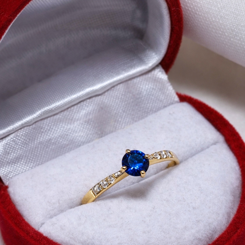 Gold Ring Zirkonie Nur ein Saphirstein