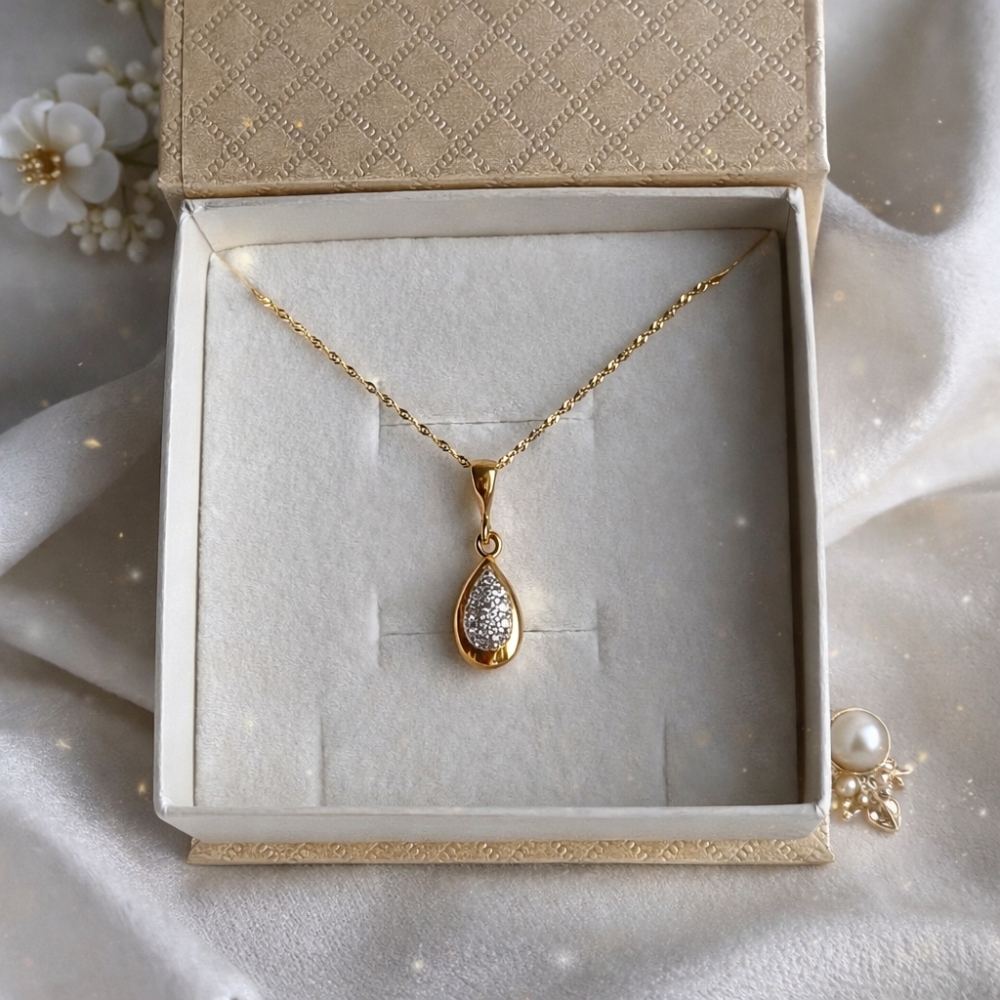 ZŁOTY NASZYJNIK SINGAPUR 333 + ZAWIESZKA ŁEZKA KROPLA KOMPLET BIŻUTERII