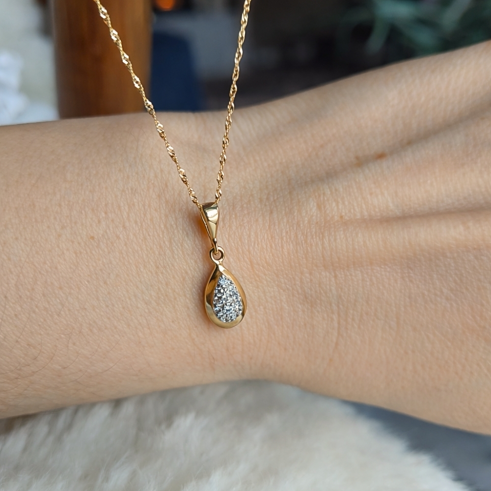 ZŁOTY NASZYJNIK SINGAPUR 333 + ZAWIESZKA ŁEZKA KROPLA KOMPLET BIŻUTERII