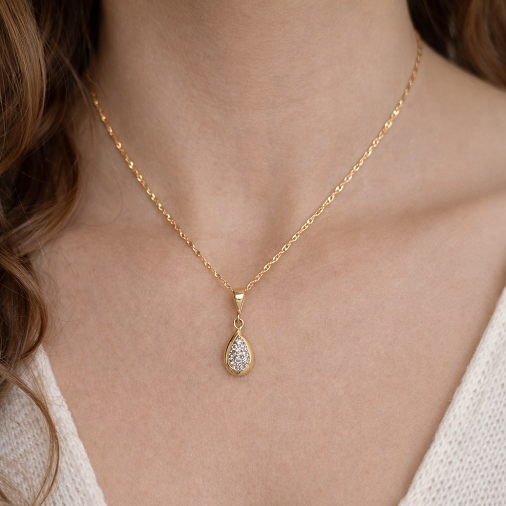 ZŁOTY NASZYJNIK SINGAPUR 333 + ZAWIESZKA ŁEZKA KROPLA KOMPLET BIŻUTERII