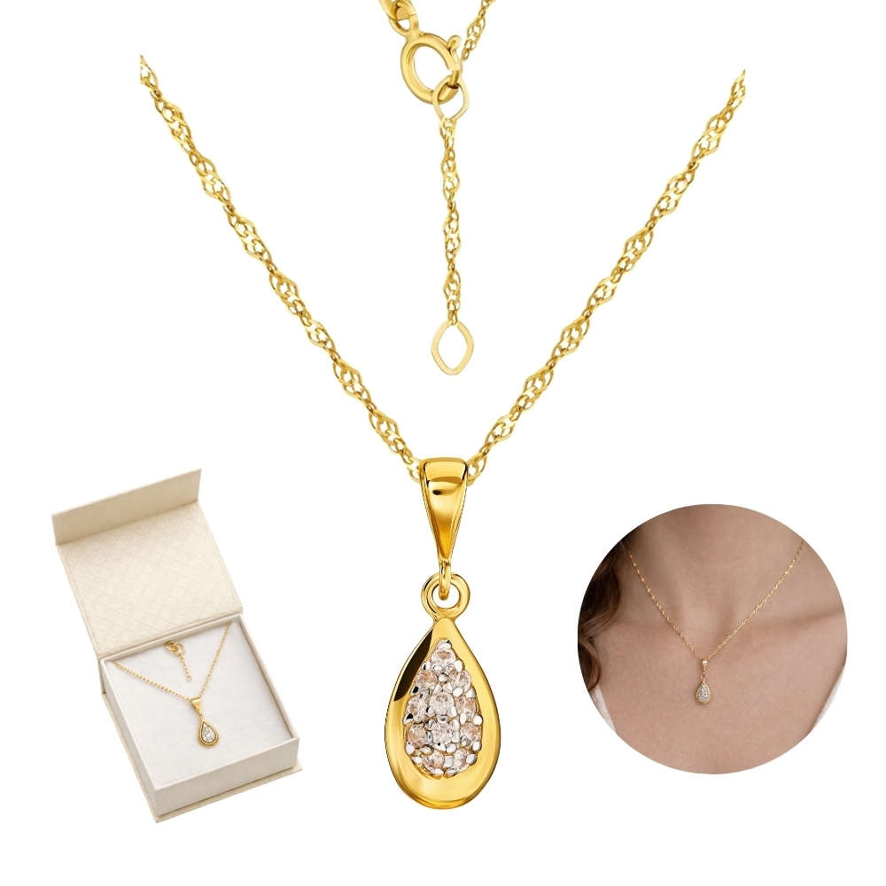 ZŁOTY NASZYJNIK SINGAPUR 333 + ZAWIESZKA ŁEZKA KROPLA KOMPLET BIŻUTERII