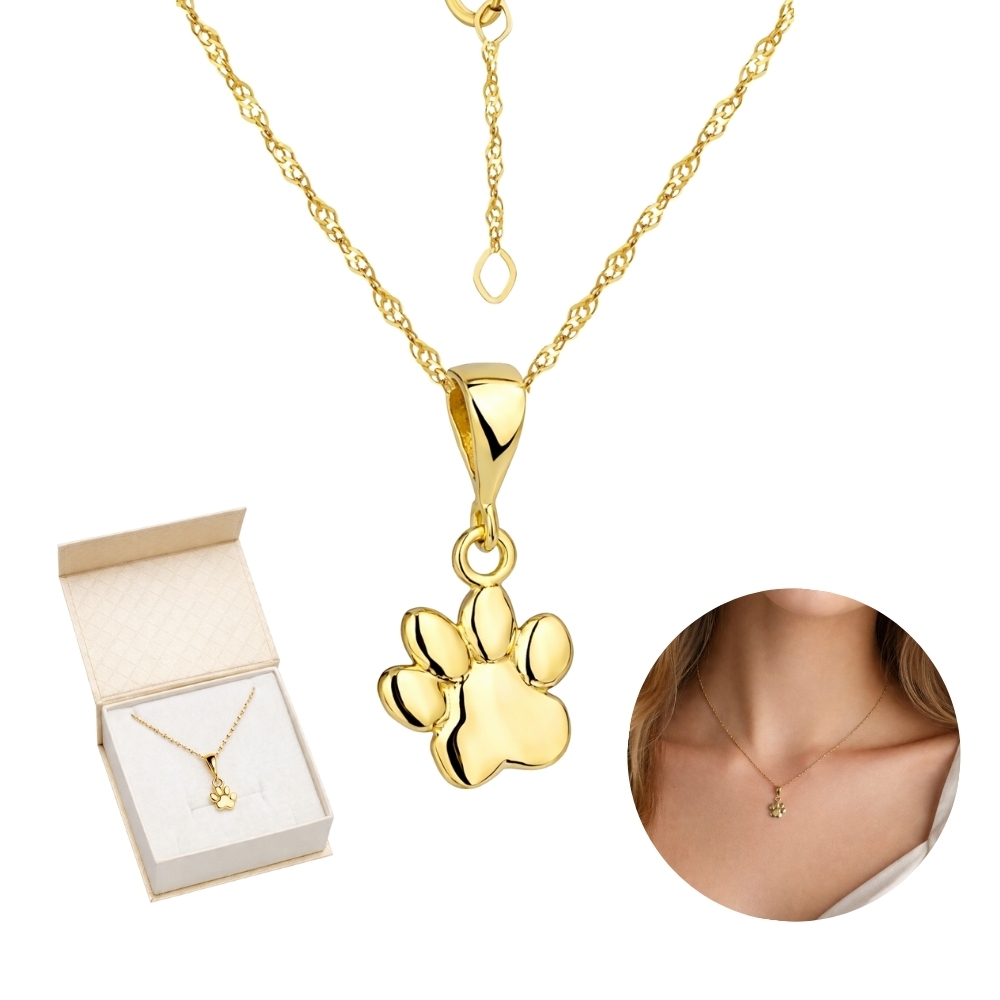 KOMPLET ZŁOTY ŁAŃCUSZEK SINGAPUR 333 + ZAWIESZKA PSIA ŁAPKA