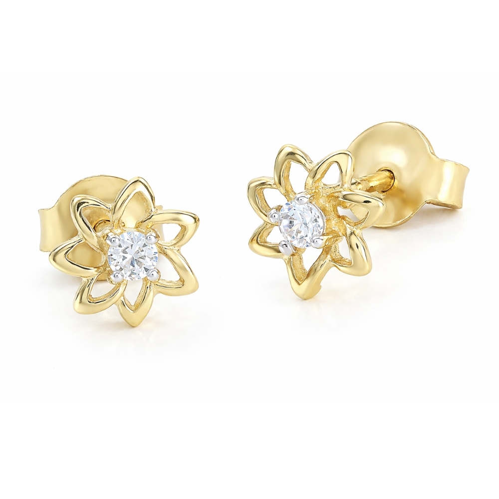 Goldene Ohrringe mit Zirkonia BLUMEN