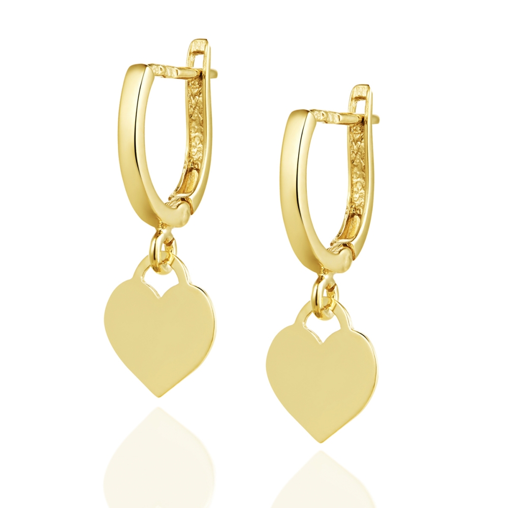 Złote kolczyki wiszące pełne serce 333
