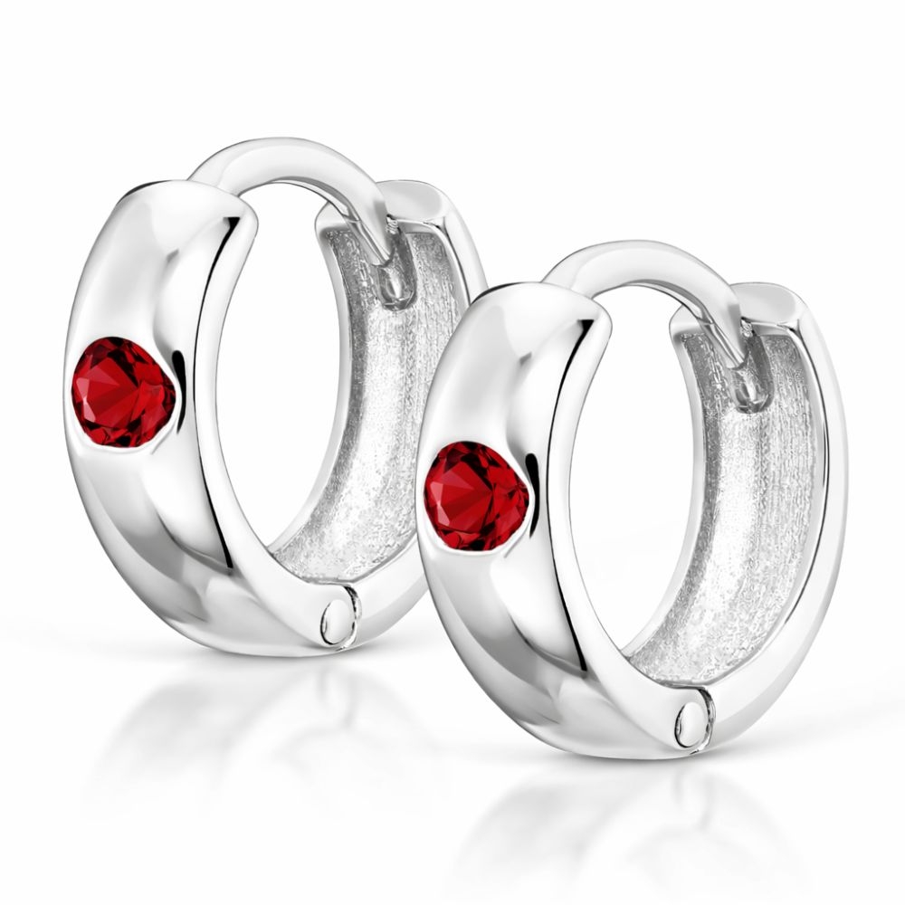 Srebrne KOLCZYKI KÓŁECZKA  rubinowa Cyrkonia