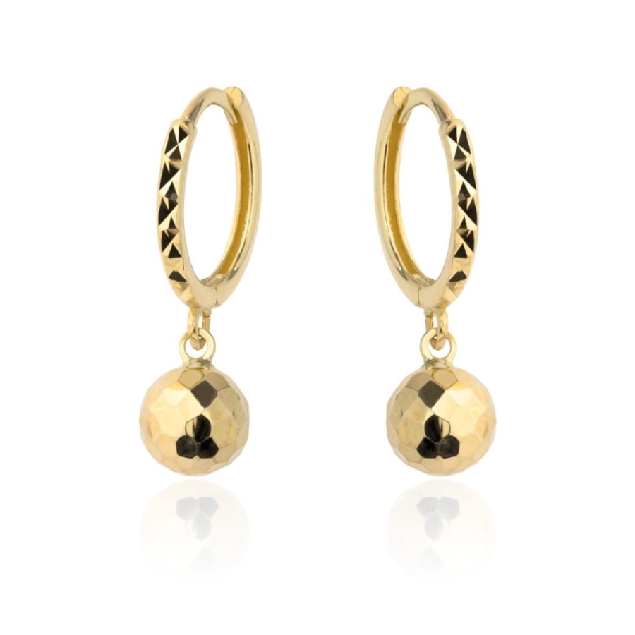 Kolczyki złota kula dyskotekowa zawieszona na kółku