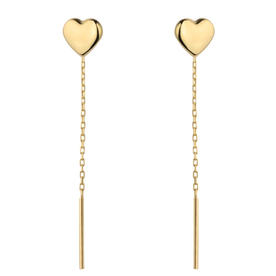 Kolczyki złote przewlekane serca z otwartym tyłem