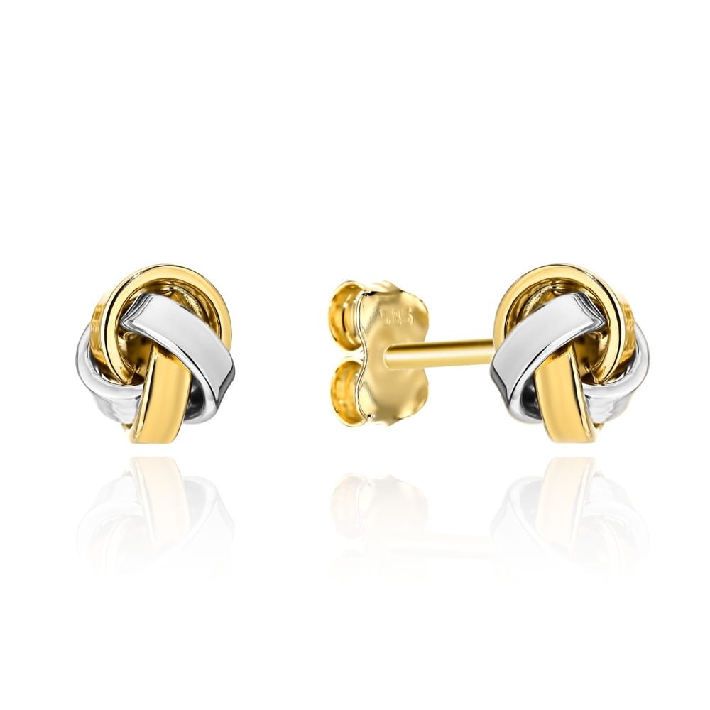 Kolczyki złote supełki nowoczesne rodowane