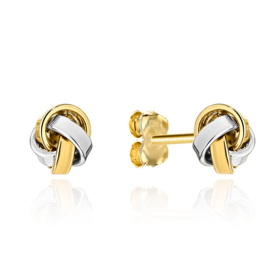 Kolczyki złote supełki nowoczesne rodowane