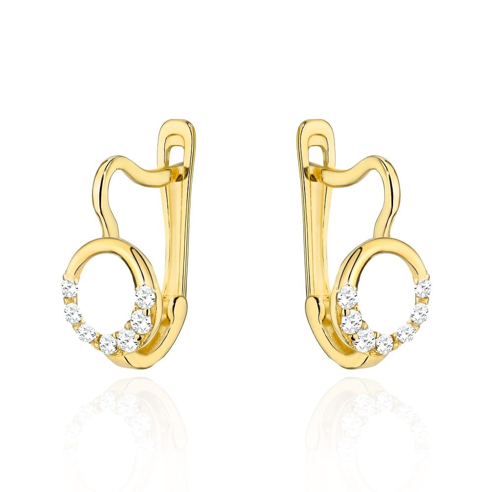 Kolczyki złote kółeczka z cyrkoniami na dole