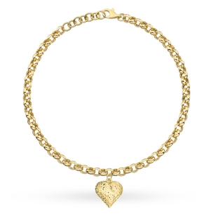 Bransoletka złota o splocie rolo z diamentowanym sercem