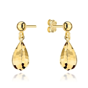 Kolczyki złote wiszące diamentowane krople