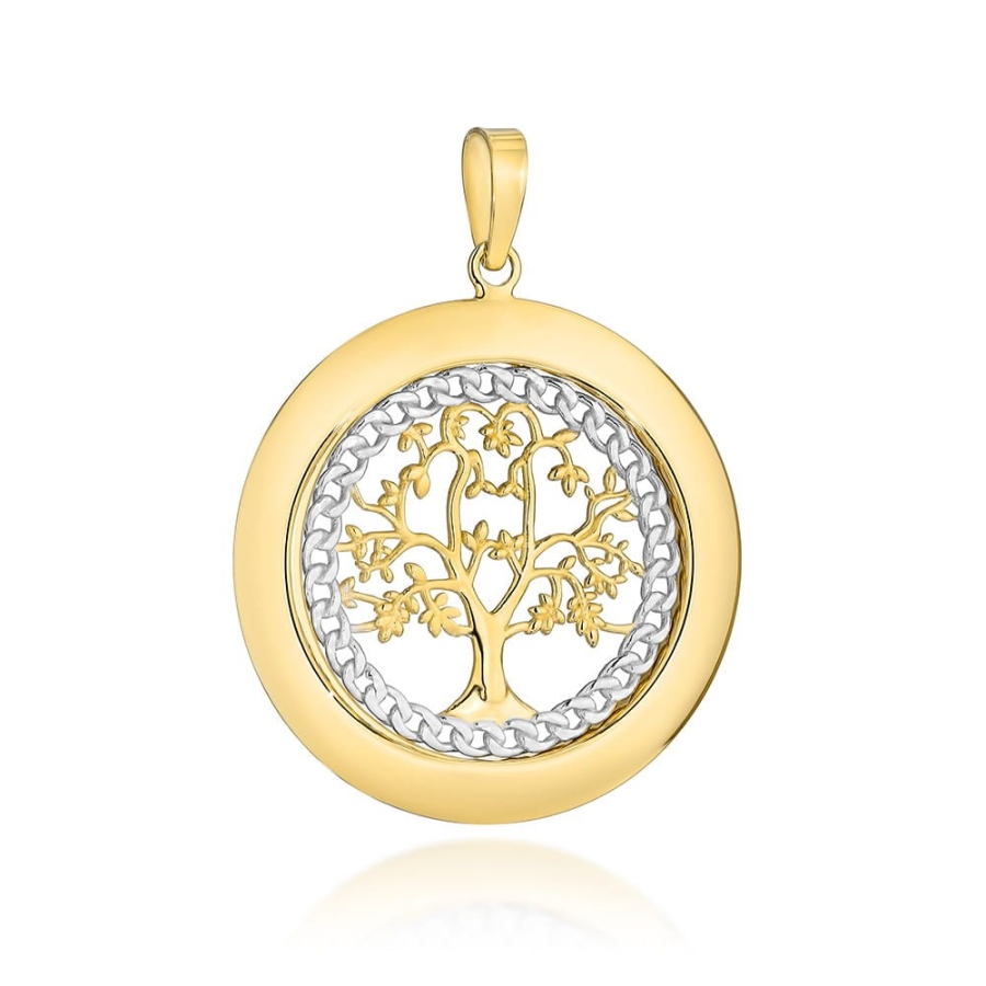 Zawieszka złota drzewko szczęścia zdobione w kole w dwóch kolorach złota