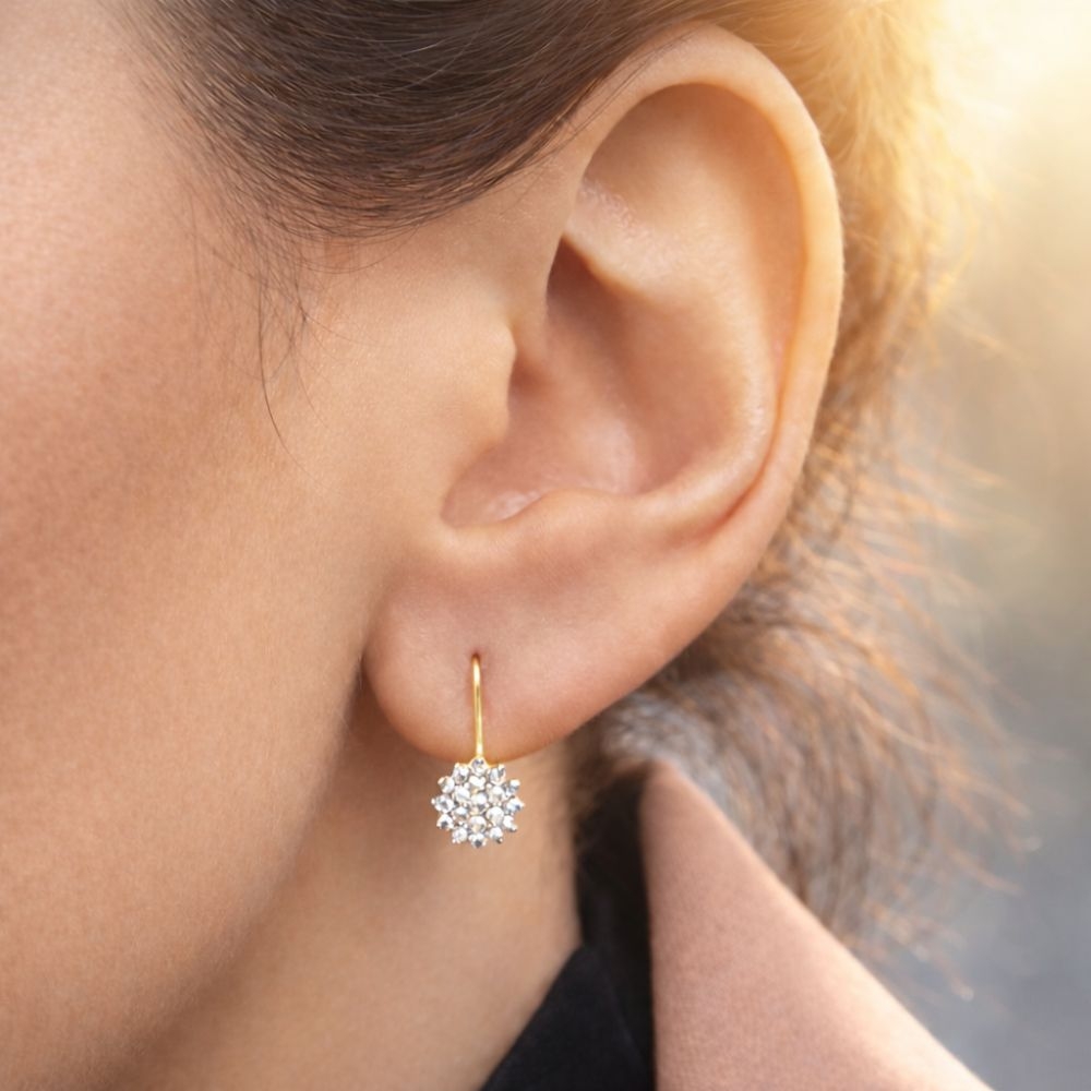 copy of Złote kolczyki czarne kamienie kwiatek próba 585