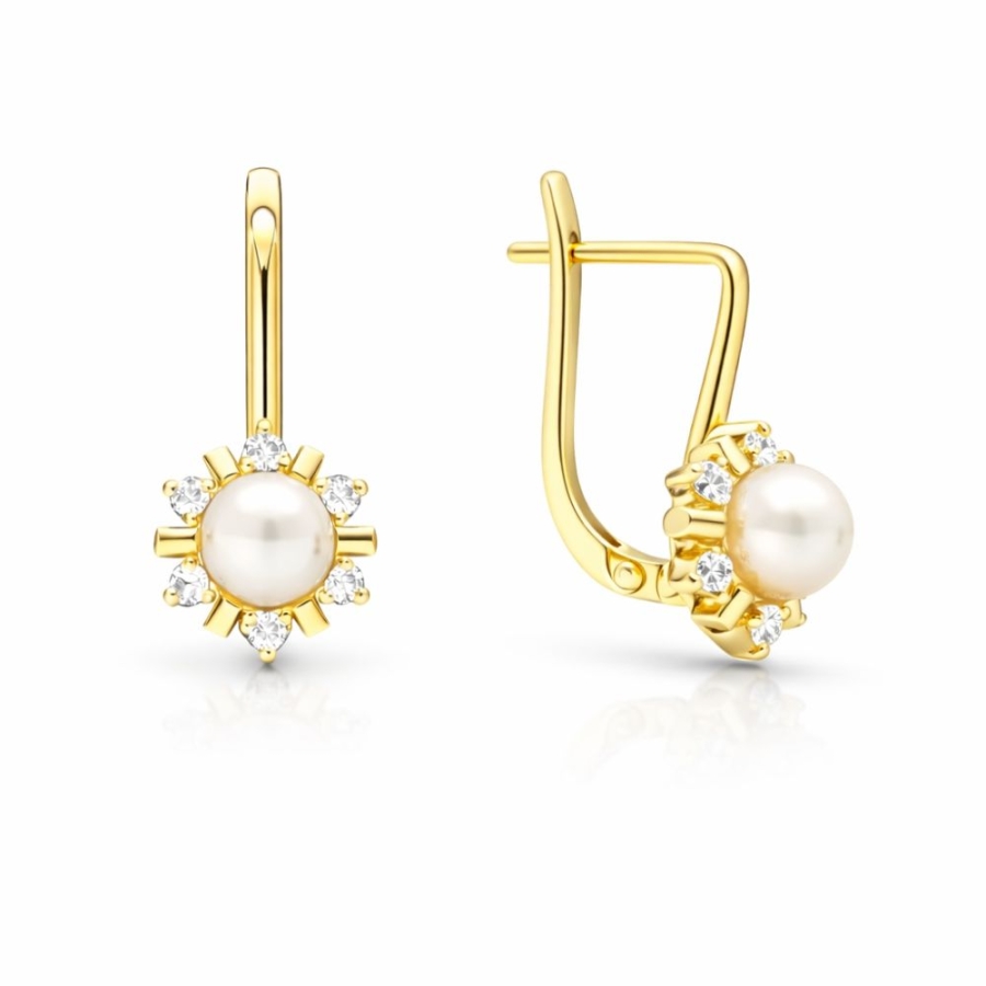 Złote kolczyki z perłą Kwiatek próba 585 K1.505P | ERgold