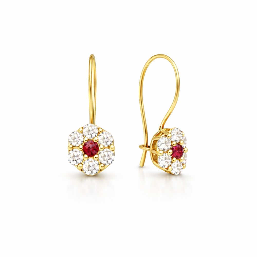 Kolczyki dziecięce złote 585 Rubinowa Iskierka