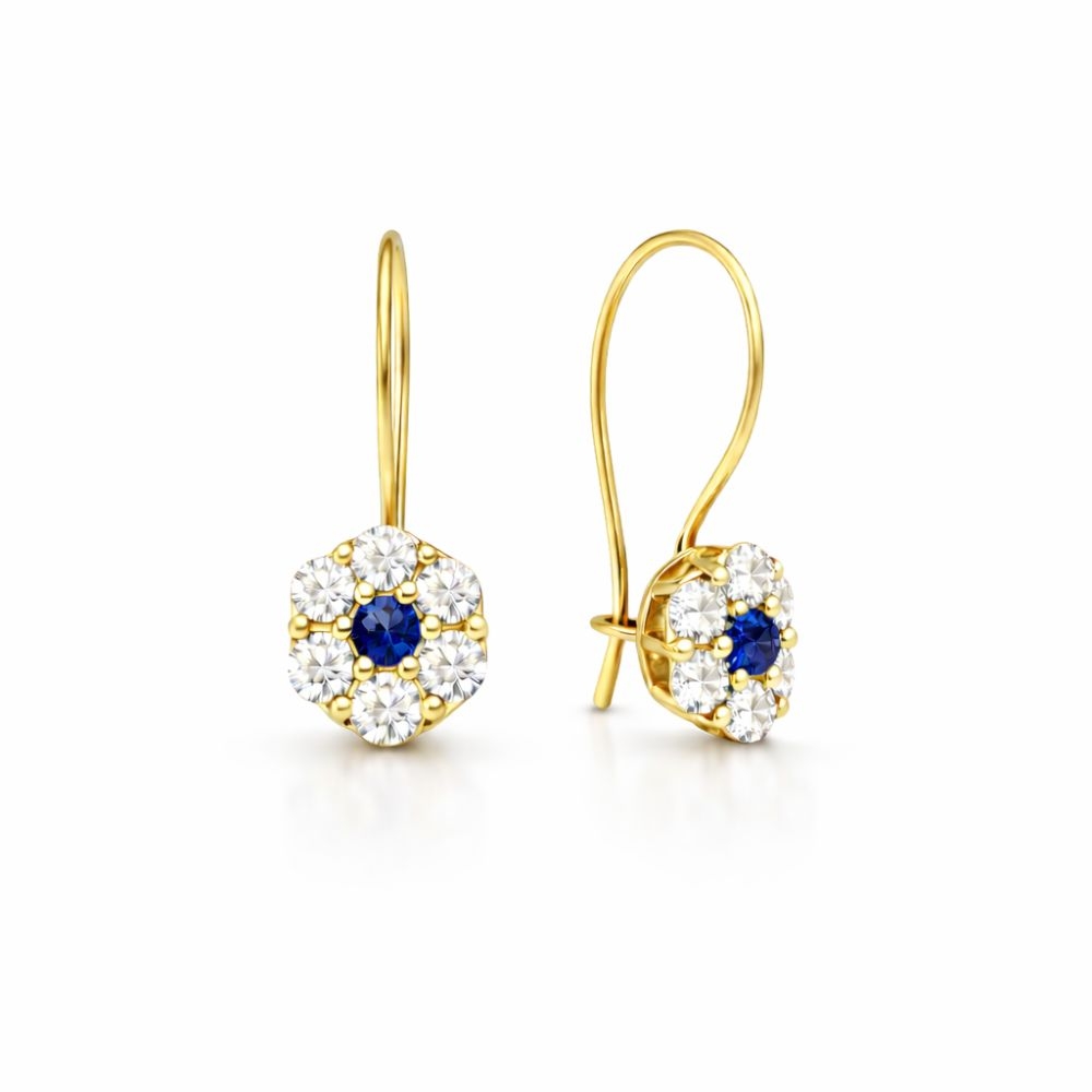 Złote kolczyki dziecięce złote 585 Szafirowa Iskierka