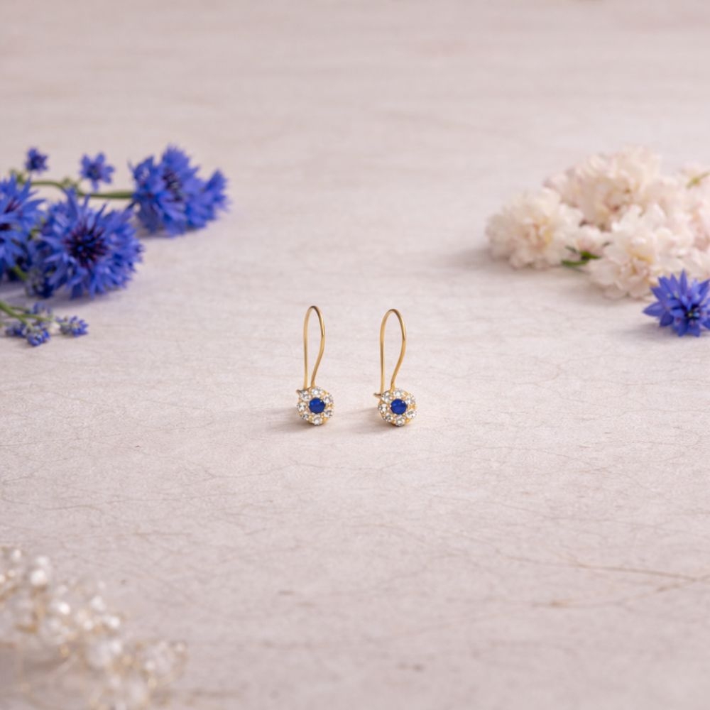 Złote kolczyki dziecięce złote 585 Szafirowa Iskierka