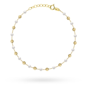 Bransoletka złota gładkie kulki i perły