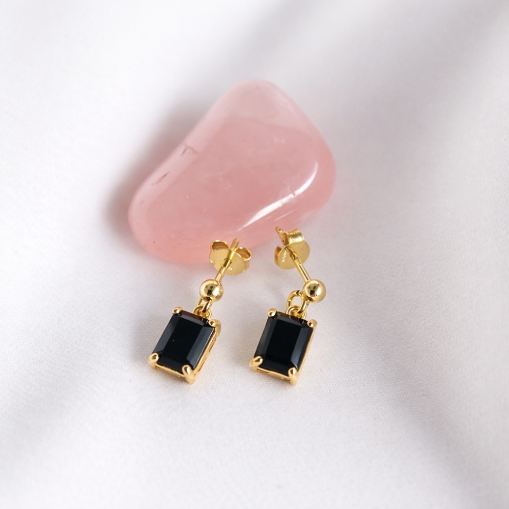 Pozłacane srebrne kolczyki z czarnym ONYKSEM