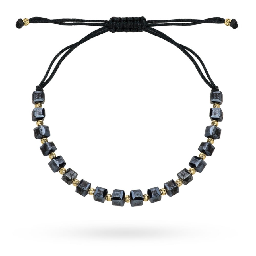 Bransoletka z grafitowymi kamieniami holo na czarnym sznurku