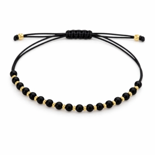 Bransoletka przeplatane diamentowane i czarne kuleczki na czarnym sznurku