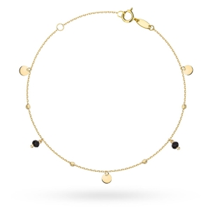 Bransoletka złota diamentowane kulki, pełne kółka i czarne kamienie