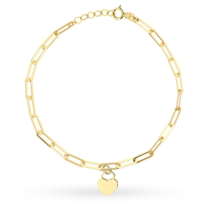 Bransoletka złota długie ogniwa i kłódka - serce