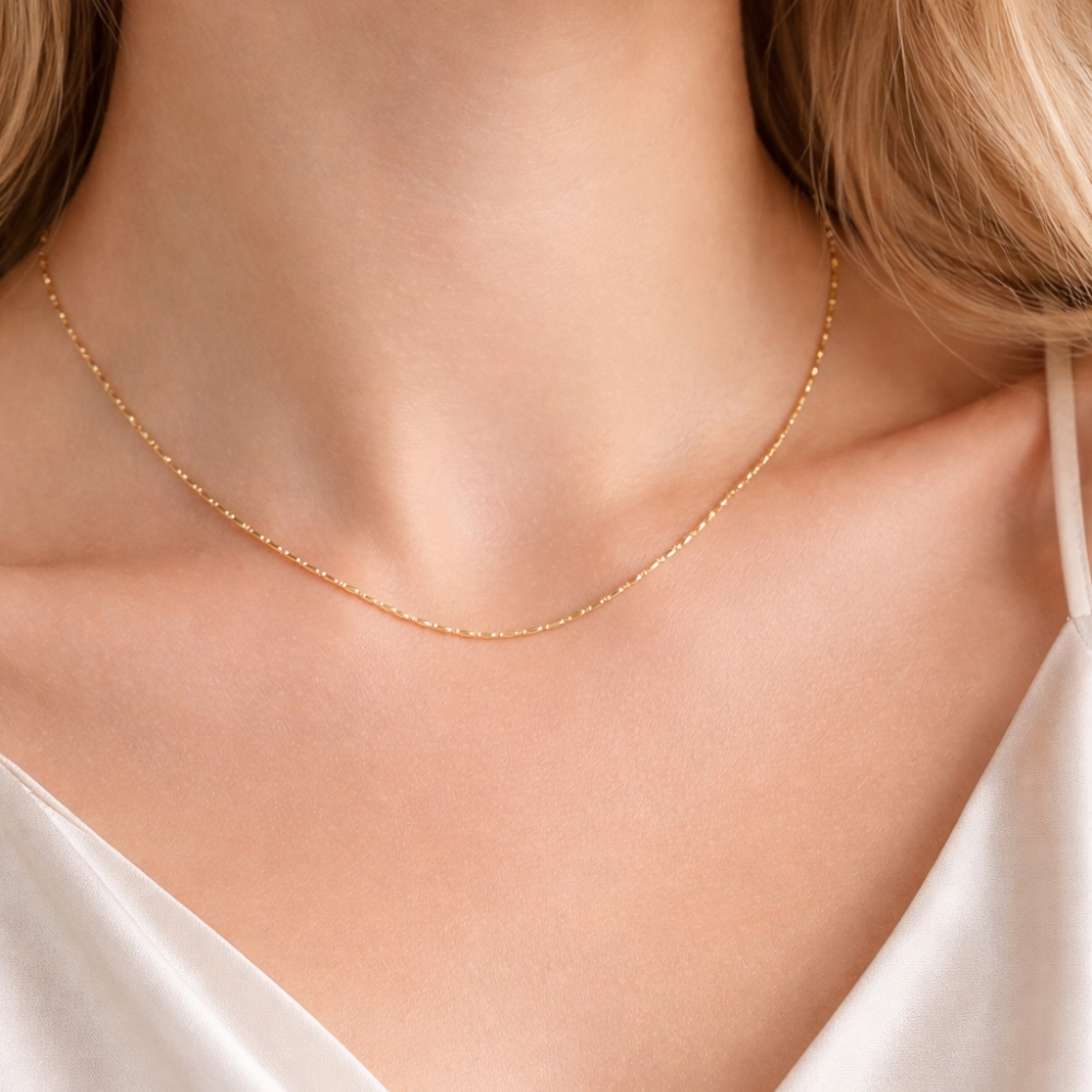 Srebrny łańcuszek złocony 14k kulki 44 cm