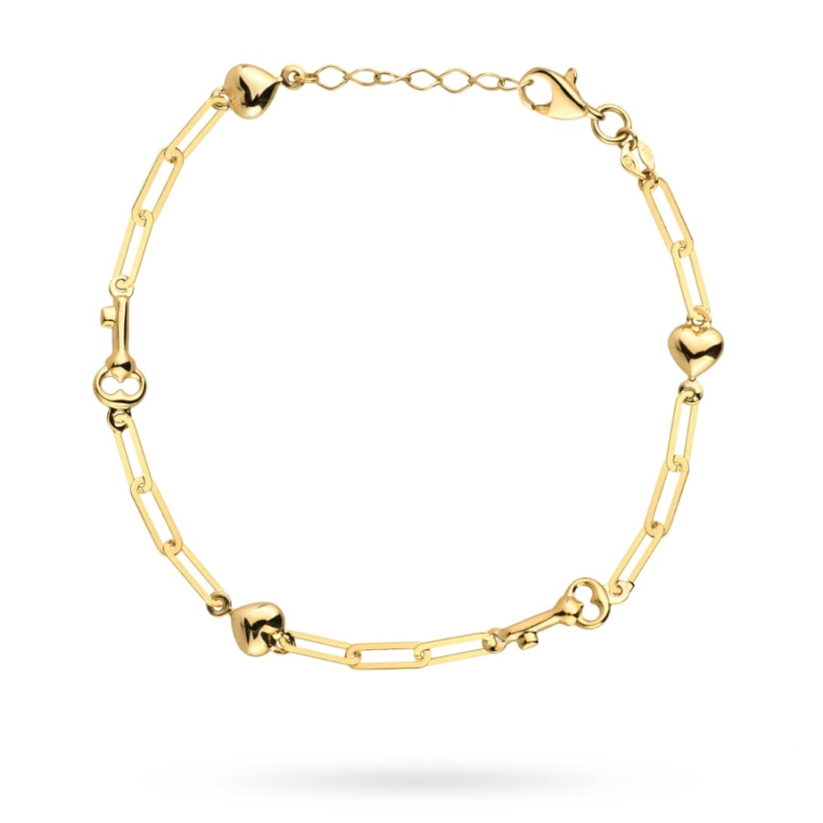 Bransoletka złota kluczyk, serce i ogniwa