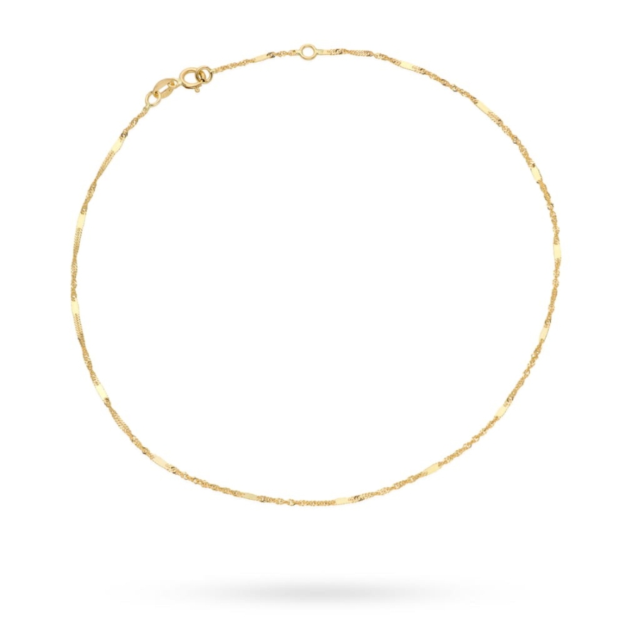 Bransoletka złota na nogę splot Singapure z blaszką