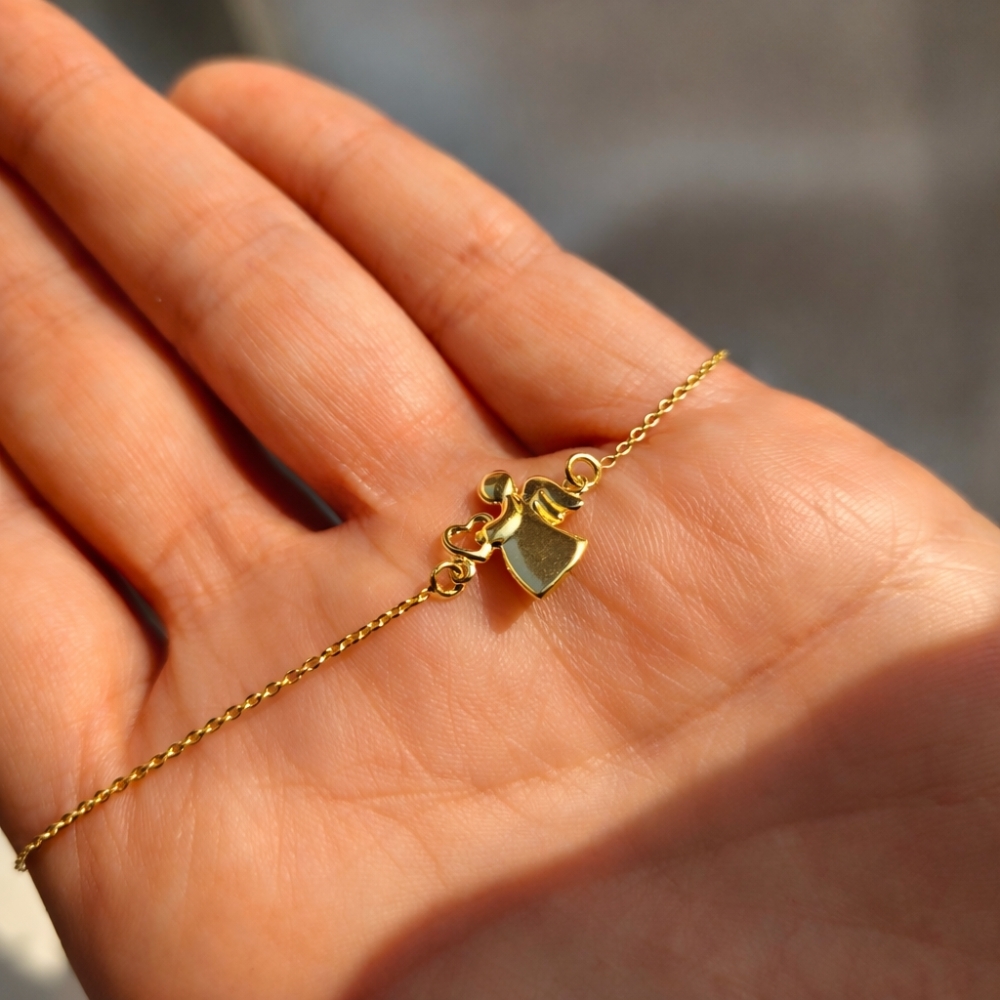 Pozłacana 14k bransoletka aniołek z sercem