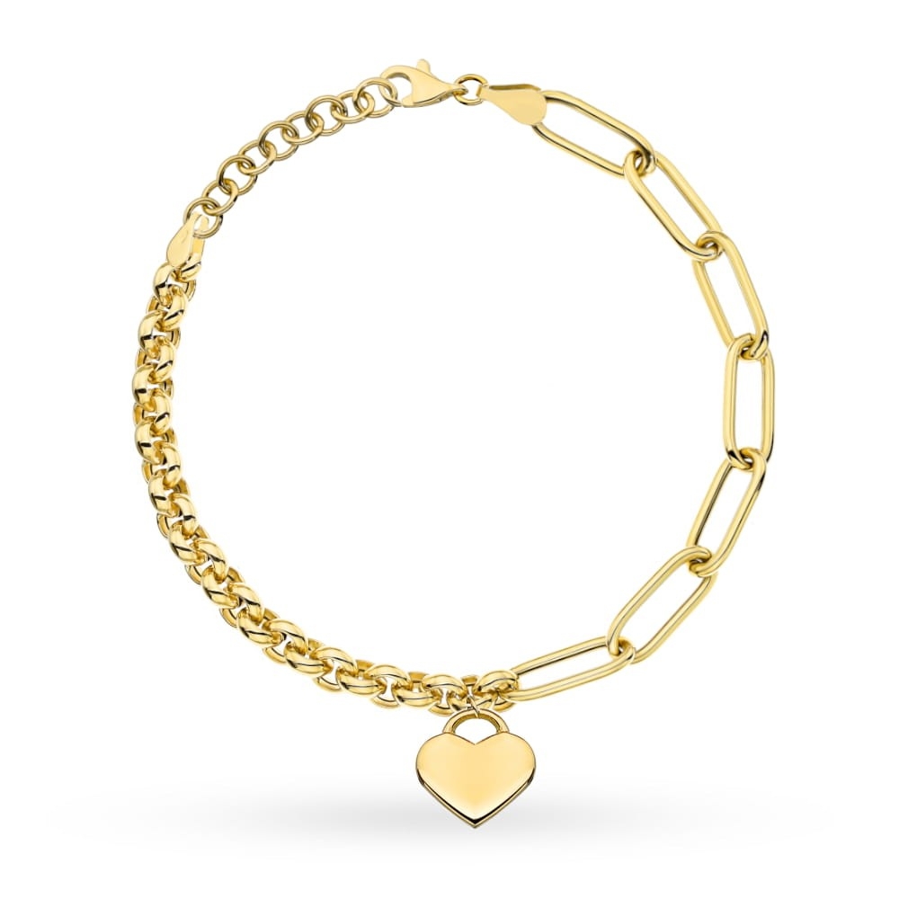Bransoletka złota o splocie rolo z sercem i ogniwami