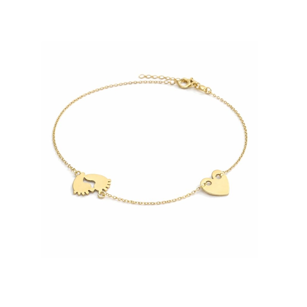 Złota bransoletka próba 585 delikatne serduszko i stópki